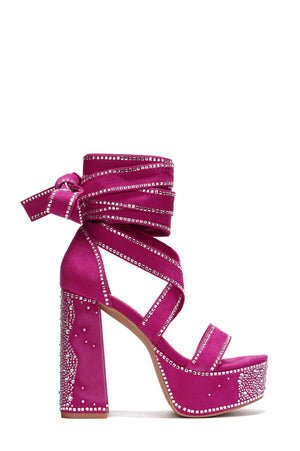 Pink Rhinestone Lace - Up Platform Heels