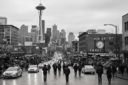 busy seattle city with streets of gold