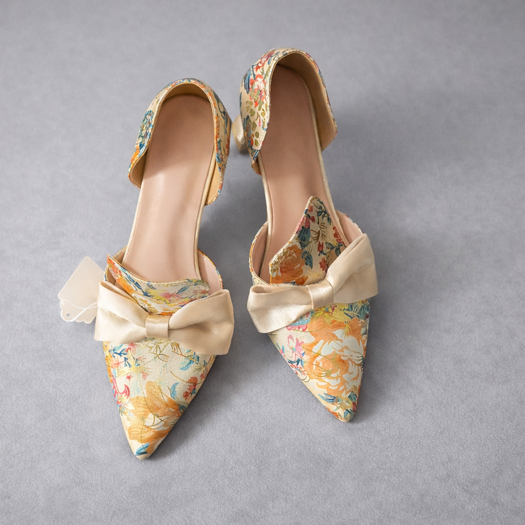 Floral Satin Bow Slingback Heel